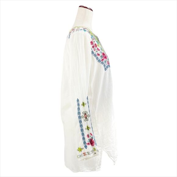 BIYA by JOHNNY WAS Floral Embroidered White Keyhole Neck 100% Cotton Tunic Sz S - Picture 6 of 10